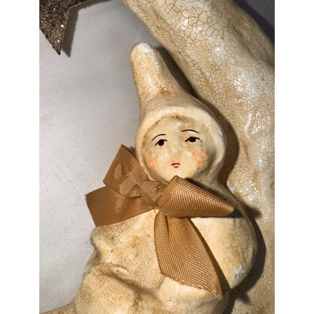 Nicol Sayre Vintage Paper Machet Handcrafted Moon & Star Ornament With Sitting F - Picture 6 of 16